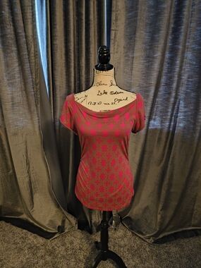 Banana Republic Pink Patterned Scoop-Neck Short Sleeve Top